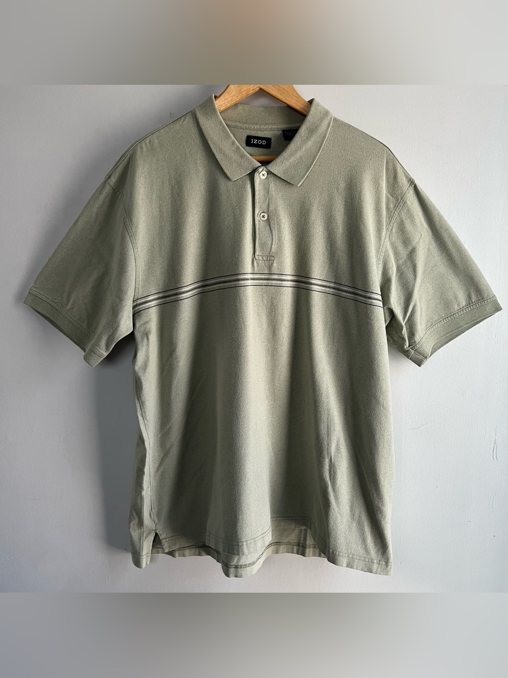 IZOD Men’s XL Sage Green Short Sleeve Polo Shirt Chest Stripe 100% Cotton